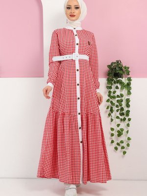 Bordo Ekoseli Armalı Ferace Bordo Ekoseli Armalı Ferace