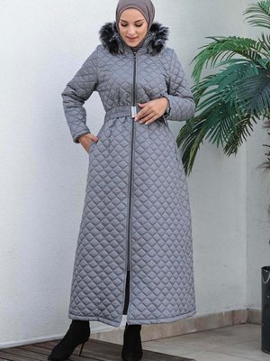 Kemerli Şişme Mont Gri