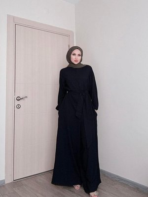 Shawl Kadın Siyah Kuşaklı Salaş Kesim Tesettür Tulum