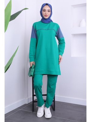 Yeşil Kot Detaylı Tunik Pantolonlu İki İplik Takımı