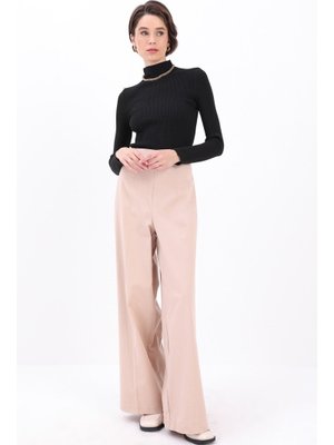 Bej Bol Paça Yandan Fermuarlı Pantolon