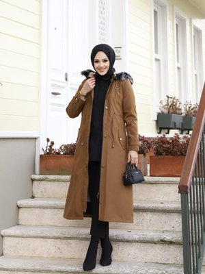 Camel Çift Fermuar Detaylı Mont