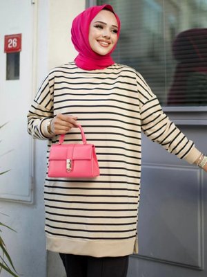 İki Iplikli Tunik Çizgili Sweatshirt