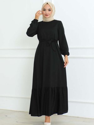 Eteği Fırfırlı Bürümcük Elbise Siyah Eteği Fırfırlı Bürümcük Elbise Siyah