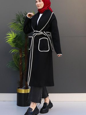 Nakışlı Kaşe Kaban Siyah Nakışlı Kaşe Kaban Siyah