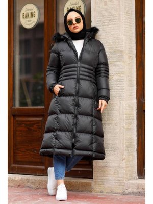 Siyah Uzun Şişme Mont