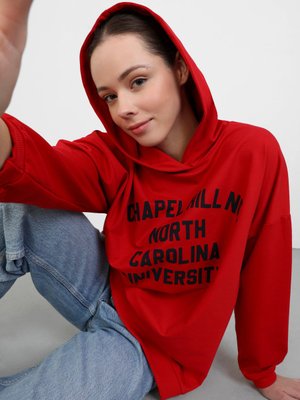 Kırmızı Kapüşonlu Baskılı Oversize Sweatshirt Kırmızı Kapüşonlu Baskılı Oversize Sweatshirt