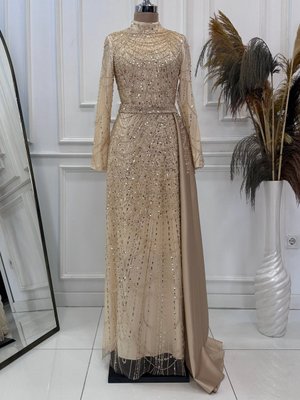 Gold Rengi Diva Abiye Elbise