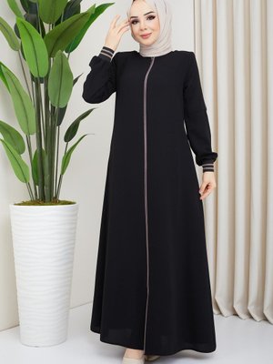 Biye Detaylı Siyah Ferace