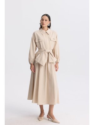 Taş Sara Cep Detay Kuşaklı Etek Takım