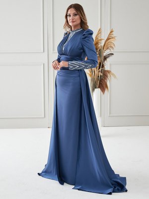 İndigo Camekan Abiye Elbise İndigo Camekan Abiye Elbise