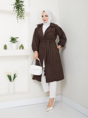 Kolları Büzgülü Astarsız Oversize Kaşe Kaban