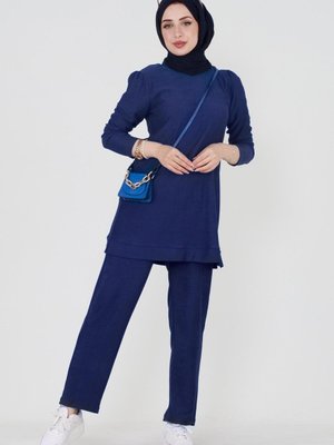 Bisiklet Yaka Fitilli İkili Takım Mavi