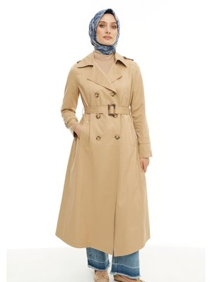 Camel Kruvaze Kapama Kuşaklı Klasik Trenç