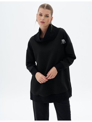 Triko Garnili Kapitoneli Sweatshirt Siyah