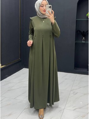 Omuz Fırfır Detaylı Dökümlü Görünüm Medine İpek Büyük Beden Abiye Abaya