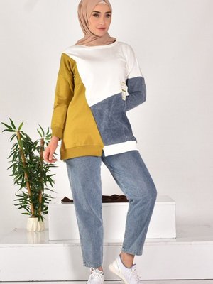 Yeşil İki İplik Kumaş Kot Garnili İkili Takım Yeşil İki İplik Kumaş Kot Garnili İkili Takım