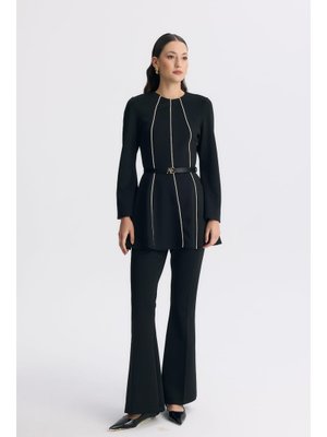 Siyah Braylon Şeritli Scuba Takım