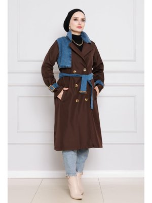 Kahverengi Kot Detaylı Trençkot Kahverengi Kot Detaylı Trençkot