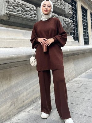 Balon Kol Çelik Örme Triko Tunik Pantolon Takım