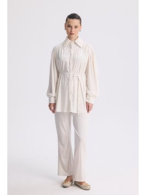 Ekru Ella Kadife Fitilli Takım