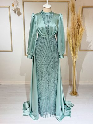 Su Yeşili Karya Abiye Elbise