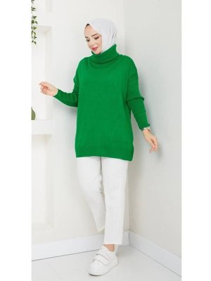 Yeşil Balıkçi Yaka Cepli Triko Tunik