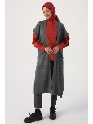 Füme Cepli Uzun Triko Yelek