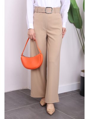 Bisküvi Kalın Kemerli Yüksek Bel Pantolon