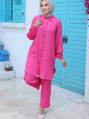 Fuşya Büzgü Detaylı Takım