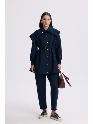 Lacivert Jolie Yaka Detay Kemerli Scuba Takım