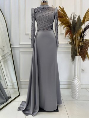 Gri Leyla Abiye Elbise