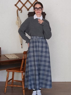 Mavi Ekose Kloş Etek