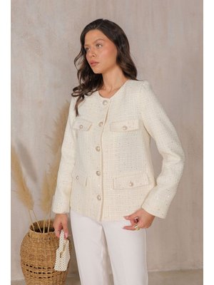 Ekru Pullu Ceket