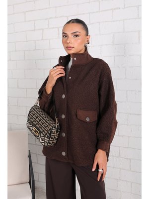 Kahverengi Çıtçıt Detaylı Kaban