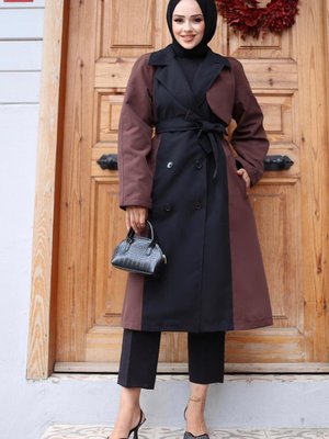 Kahverengi Önü Garnili Trençkot Kahverengi Önü Garnili Trençkot