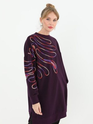 Mor İki İplik Kumaş Örgü Desenli Sweatshirt Mor İki İplik Kumaş Örgü Desenli Sweatshirt
