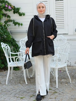 Kapüşon Sim Detay Ceket Siyah Kapüşon Sim Detay Ceket Siyah