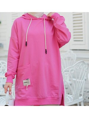 Kapüşonlu Tunik İki İplik Pembe