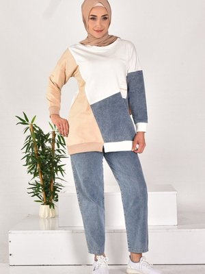 Gri İki İplik Kumaş Kot Garnili İkili Takım Gri İki İplik Kumaş Kot Garnili İkili Takım