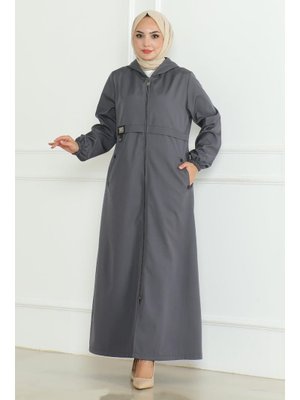 Gri Armalı Fermuarlı Trençkot