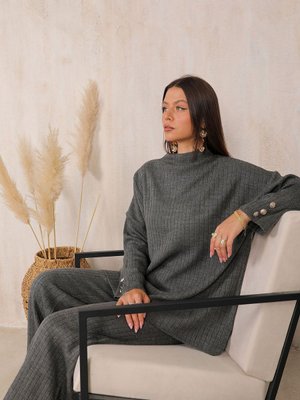 Antrasit Kolu Düğmeli Triko Takım