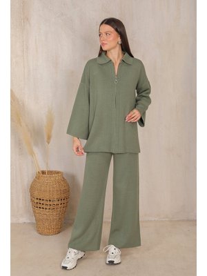 Haki Hırkalı Triko Takım