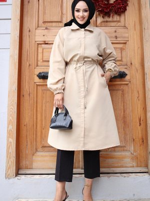 Bej Gizli Patlı Trençkot Bej Gizli Patlı Trençkot