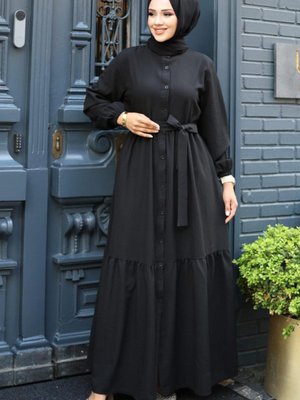 Siyah Düğmeli Kat Detaylı Ferace Siyah Düğmeli Kat Detaylı Ferace