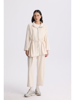 Ekru Marc Fermuarlı Basic Takım