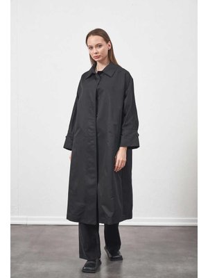 Siyah Oversize Trençkot Ceket