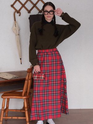 Kırmızı Ekose Kloş Etek