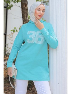Mint Kapüşonlu Baskılı Tunik Mint Kapüşonlu Baskılı Tunik