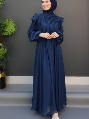 Omzu Fırfırlı Janjan Elbise Lacivert Omzu Fırfırlı Janjan Elbise Lacivert